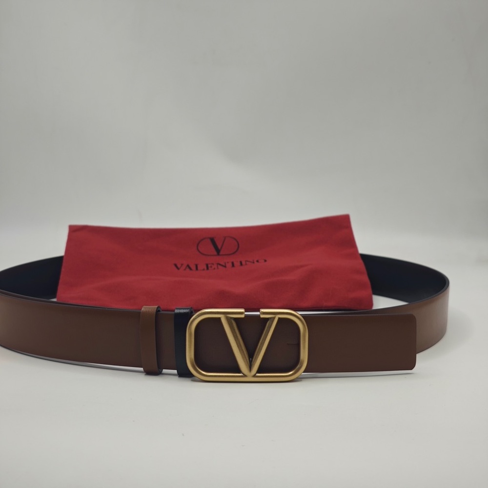 Valentino Black/Red Belt with Gold V Buckle
